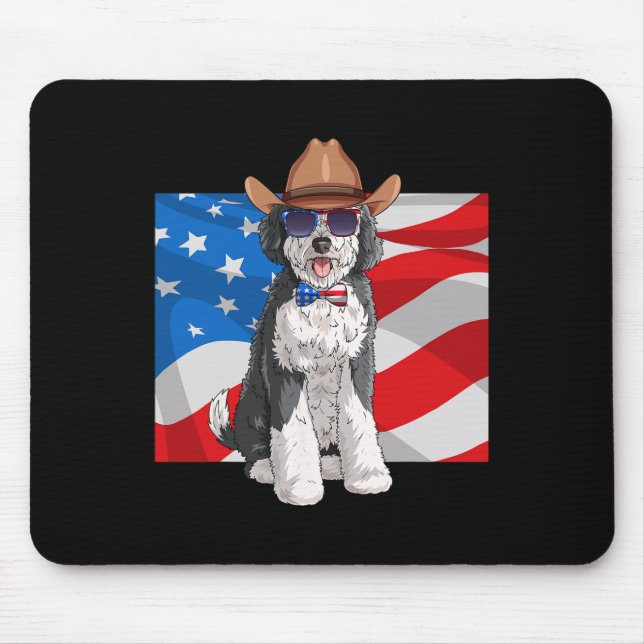 Mousepad Sheepadoodle Patriotic Merica 4 De Julho Americano (Frente)