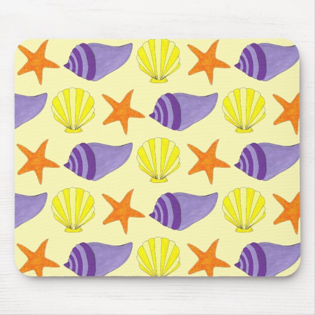 Mousepad Shell Sea Conch Starfish, do mar amarelo (Frente)