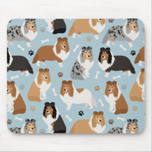 Mousepad Sheltie Dog Bones and Paws