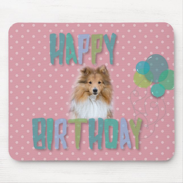 Mousepad Sheltie Shetland sheepdog Feliz Aniversário (Frente)