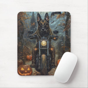 Mousepad Shepherd Belga Dirigindo Motocicleta Halloween Asc
