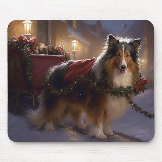 Mousepad Shetland Sheepdog Christmas Fesason Season (Frente)