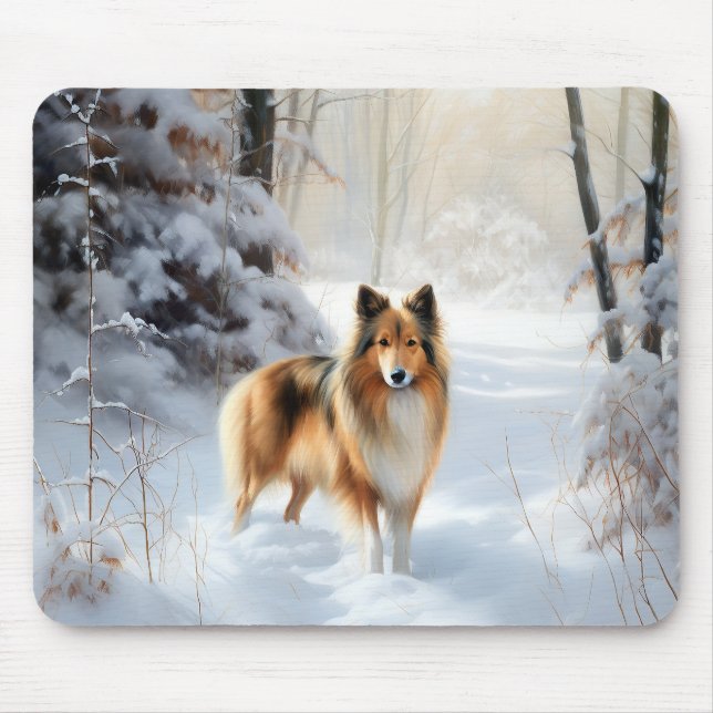 Mousepad Shetland Sheepdog Deixe-o nevar no Natal (Frente)