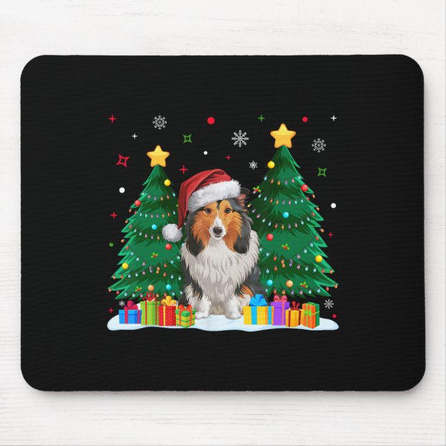 Mousepad Shetland Sheepdog Dog Lover Santa Hat Ugly Christm (Frente)