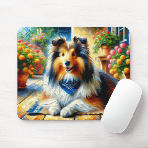 Mousepad Shetland Sheepdog na cena do Jardim de Algodão