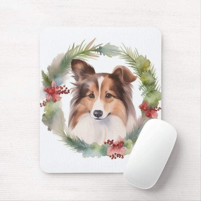 Mousepad Shetland Sheepdog Wreath Festivo Pup (Com mouse)