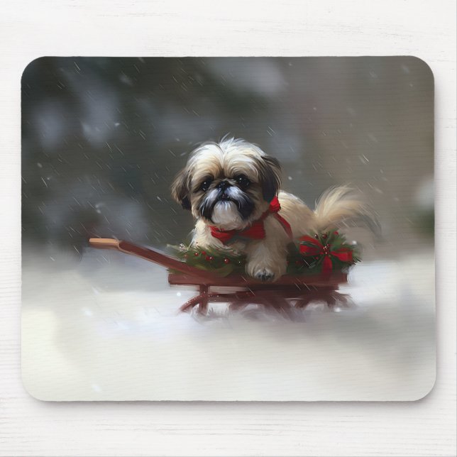 Mousepad Shh Tzu no inverno da neve de Natal (Frente)