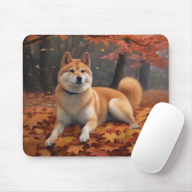 Mousepad Shib Inu no outono deixa cair inspiração (Com mouse)