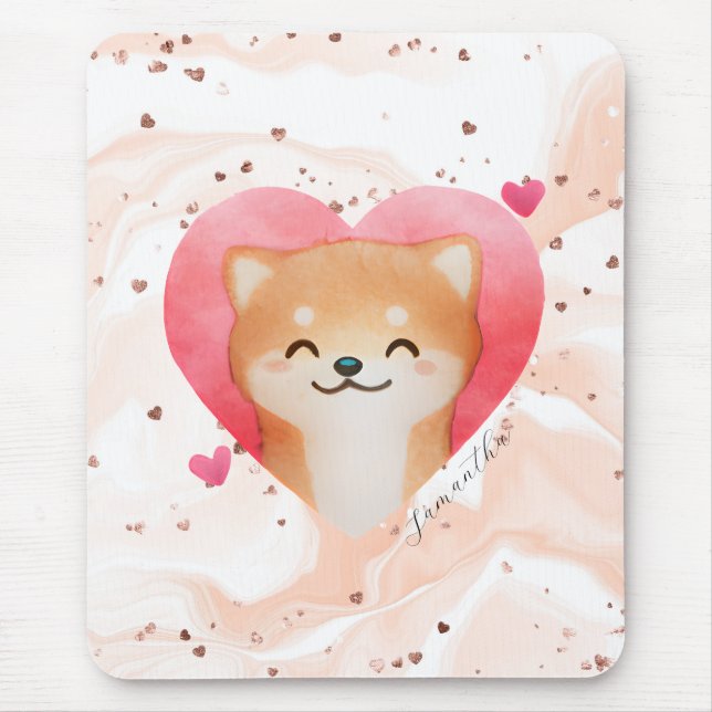 Mousepad Shiba Inu Bonita em Coração (Frente)