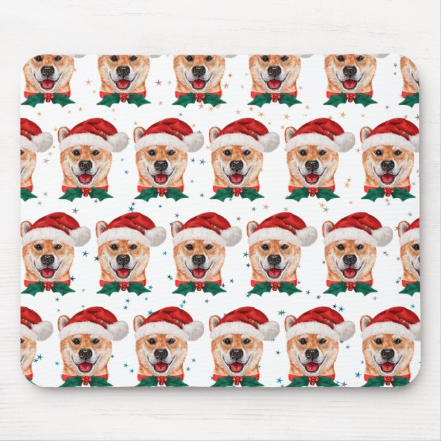 Mousepad Shiba Inu Cachorros Criam Estrelas de Natal (Frente)