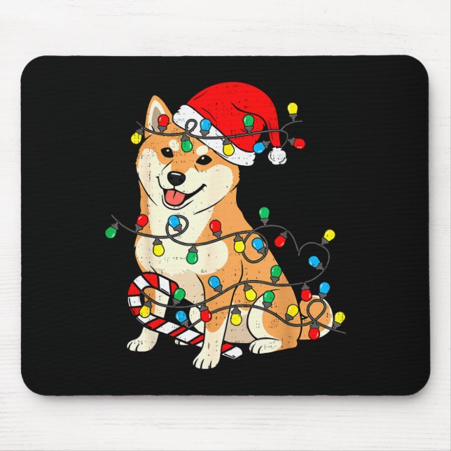 Mousepad Shiba Inu Dog Christmas Lights Santa Xmas Pet Dog  (Frente)