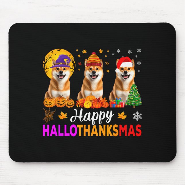Mousepad Shiba Inu Dog Halloween Christmas Hallothanksmas  (Frente)
