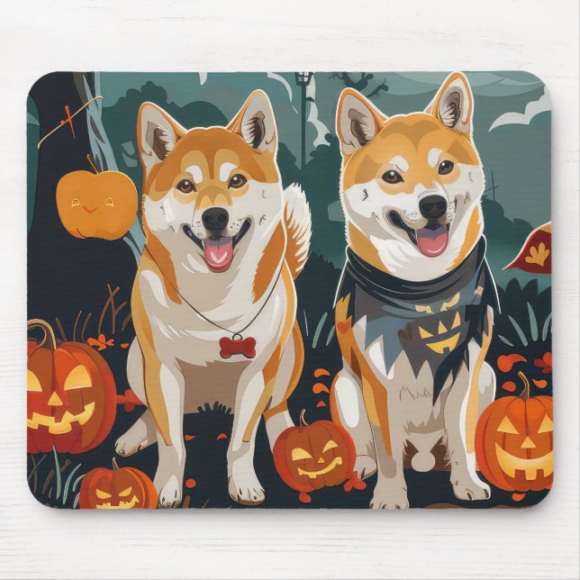 Mousepad Shiba Inu Halloween Assustador (Frente)
