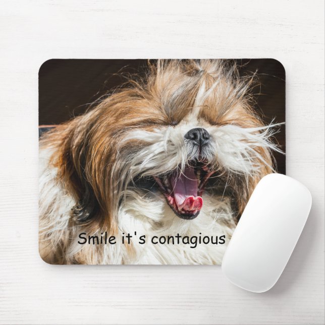 Mousepad Shih tzu bocejando rindo engraçadinho sorriso text (Com mouse)