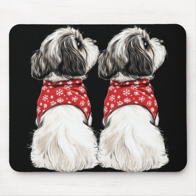 Mousepad Shih Tzu Christmas Lights Dog Lover Xmas Pajama Pu (Frente)