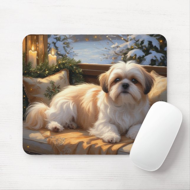 Mousepad Shih Tzu com Férias das Luzes de Natal (Com mouse)