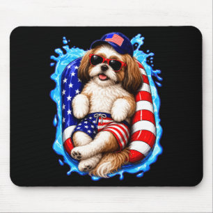 Mousepad Shih tzu com óculos de sol cão patriótico verão pi