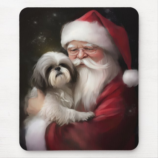 Mousepad Shih Tzu Com Papai Noel Natal Festivo (Frente)