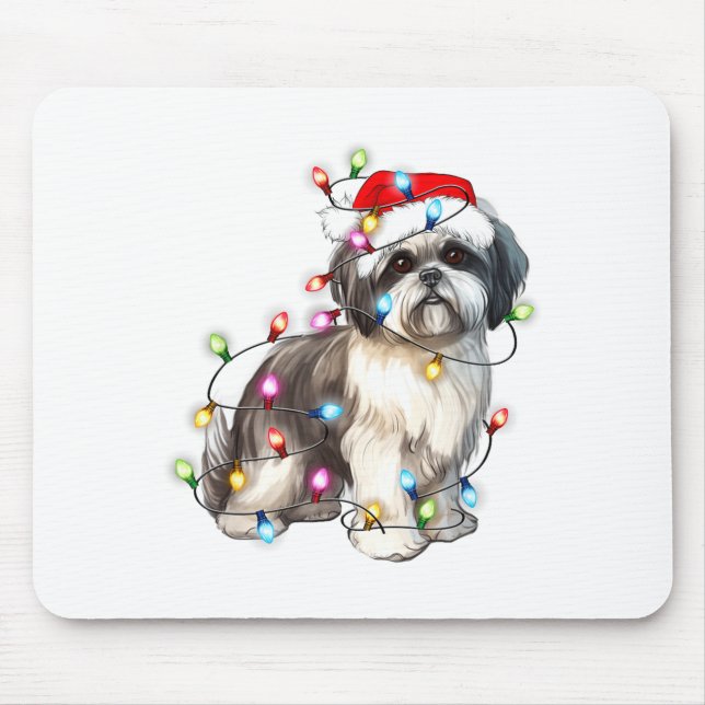 Mousepad Shih Tzu Dog Christmas Lights Xmas Cute  (Frente)