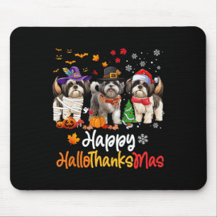 Mousepad Shih Tzu Dog Halloween Natal Feliz Halloobrigada