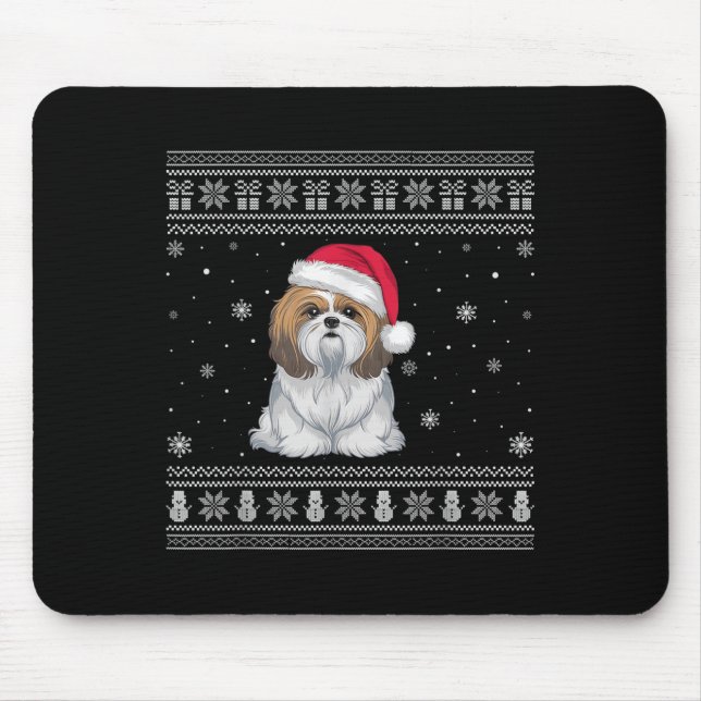 Mousepad Shih Tzu Dog Lovers Men Women Santa Ugly Xmas Swea (Frente)