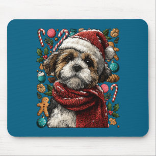 Mousepad Shih Tzu Festivo Com Chapéu de Papai Noel Inverno