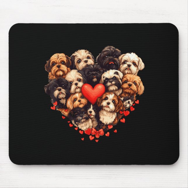 Mousepad Shih Tzu Heart-shaped Cute Shih Tzu Valentines Day (Frente)