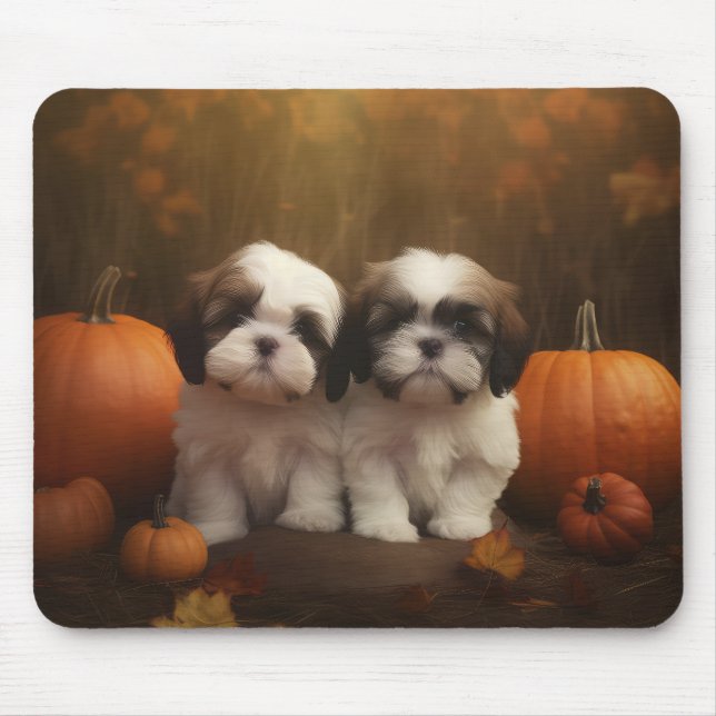 Mousepad Shih Tzu Puppy Autumn Delight Pumpkin (Frente)