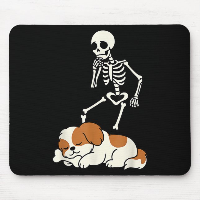Mousepad Shih Tzu Sleeping Dog Cute Halloween Skeleton Funn (Frente)