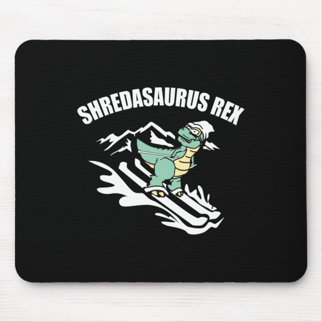 Mousepad Shredasaurus Rex Ski Dinosaur Kids Funny Skiing Gi (Frente)