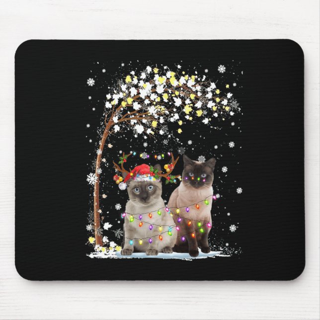 Mousepad Siamês Cat Reindeer Hate Papais noeis Funn de Árvo (Frente)