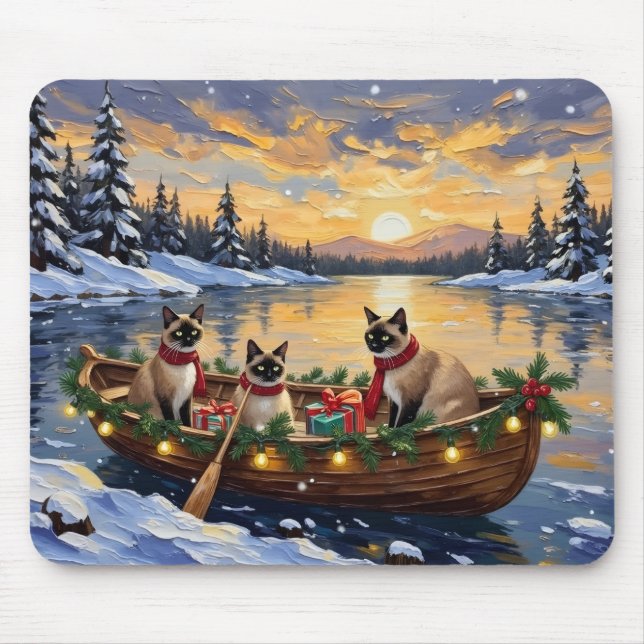 Mousepad Siamese Cat Christmas Boat Holiday (Frente)