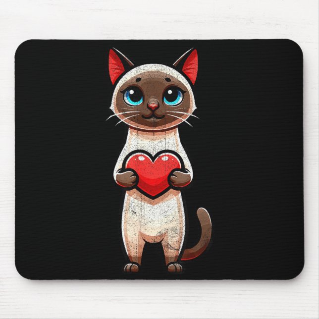 Mousepad Siamese Cat Valentines Heart Lover Funny Boys Girl (Frente)