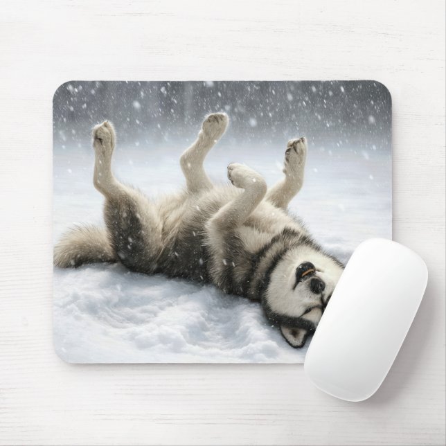 Mousepad Siberian Huskey Making a Snow Angel (Com mouse)