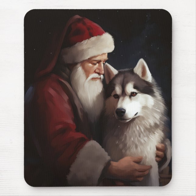 Mousepad Siberian Husky com Papai Noel Natal Festivo (Frente)