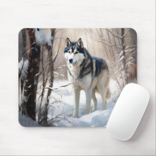 Mousepad Siberian Husky Deixe-o nevar no Natal