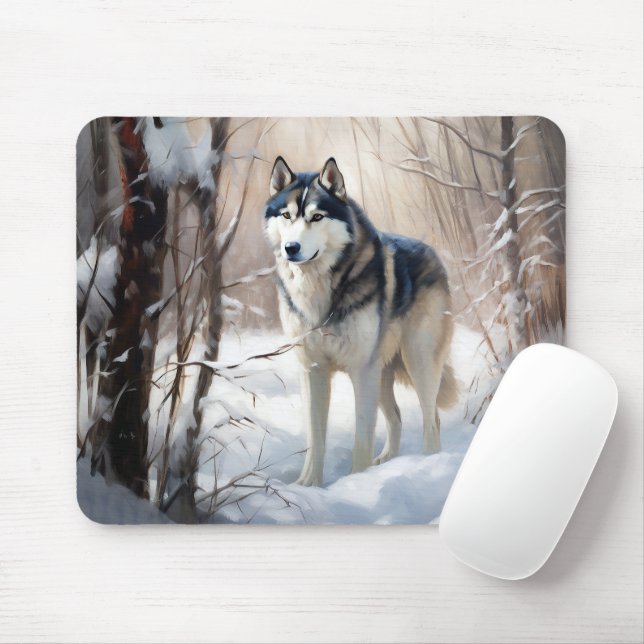 Mousepad Siberian Husky Deixe-o nevar no Natal (Com mouse)