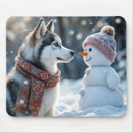 Mousepad Siberian Husky Olhando para um Neve