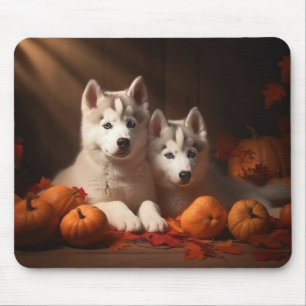 Mousepad Siberian Husky Puppy Autumn Delight Pumpkin