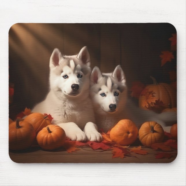 Mousepad Siberian Husky Puppy Autumn Delight Pumpkin (Frente)