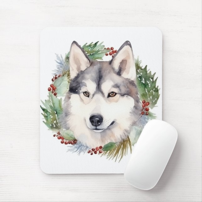 Mousepad Siberian Husky Wreath Festiva Pup (Com mouse)