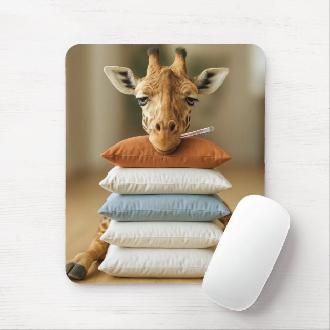 Mousepad Sick Giraffe On Bed Pillow Stack (Com mouse)
