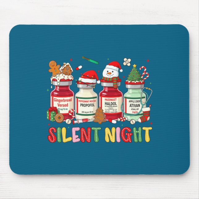 Mousepad Silent Night Funny Nurse Christmas Design Long Sle (Frente)