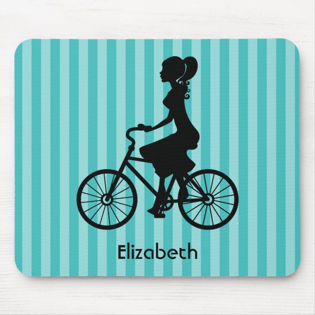 Mousepad Silhouette de Ciclista de Raparigas Retro (Frente)