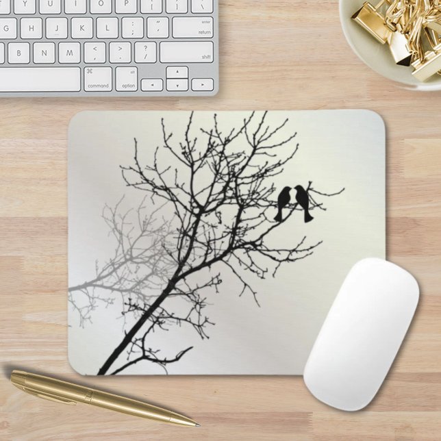 Mousepad silhueta branca preta paisagem natural (zen nature landscape black white tree silhouette mouse pad)
