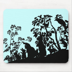 Mousepad Silhueta da Família de Coelhos Cena da Natureza Vi