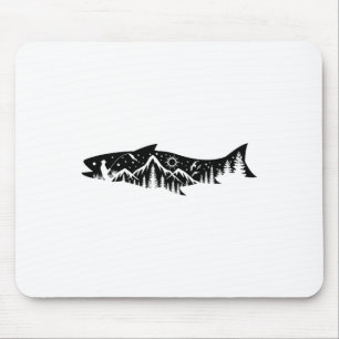 Mousepad Silhueta Da Montanha Da Floresta De Pesca Aventura