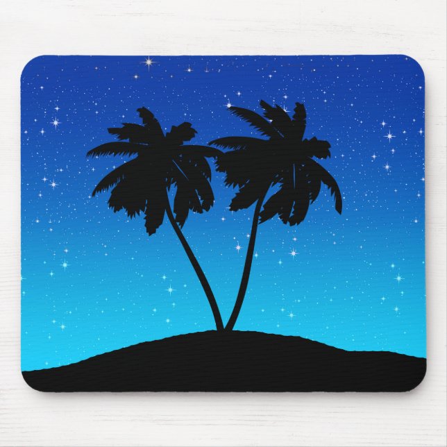 Mousepad Silhueta da palmeira em nivelar o azul com (Frente)