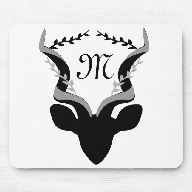 Mousepad Silhueta de Antílope Escuro com Monograma Personal (Frente)