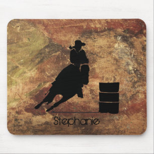 Mousepad Silhueta de Barrel Racing Girl em uma textura verd
